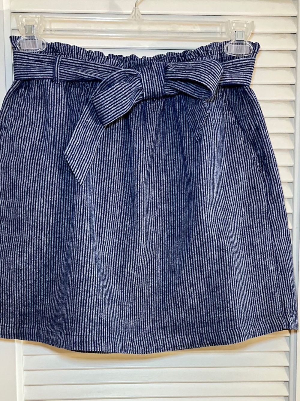 J. Crew Factory Linen and Cotton Blue Gray Striped A-Line Mini Skirt Size M - Picture 8 of 8